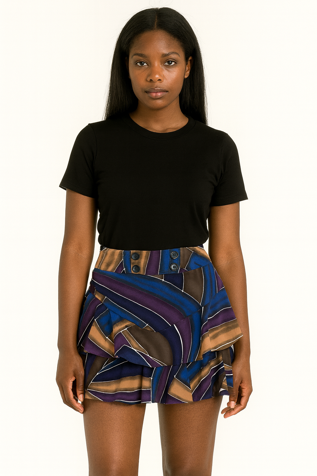multicolour abstract stripe print skirt