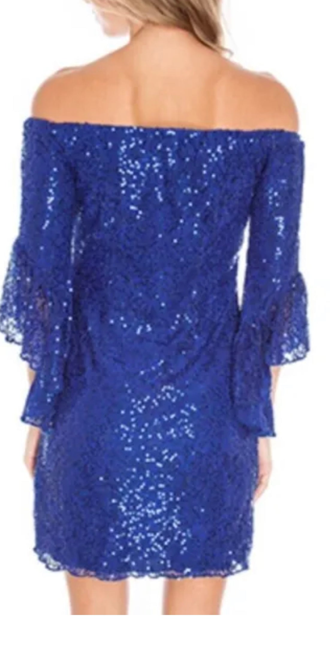 Off The Shoulder Frill Sleeve Sequin Dress