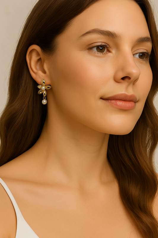 gold tone floral drop earrings