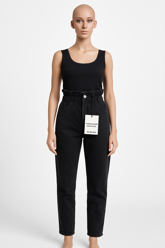 High-Waisted Paperbag Denim Trousers – Pull&Bear