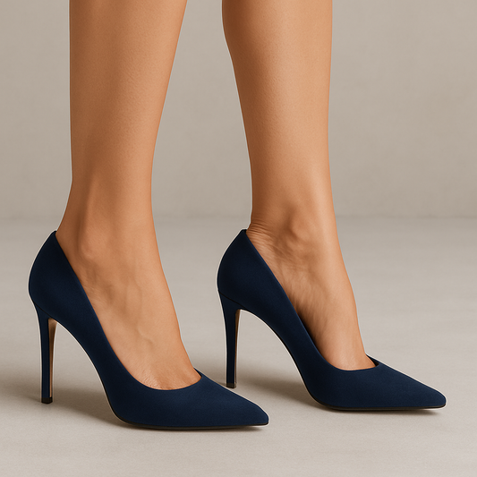 navy blue suede stiletto heels