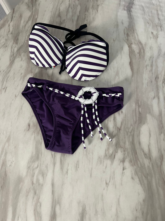Purple And White Striped Bikini