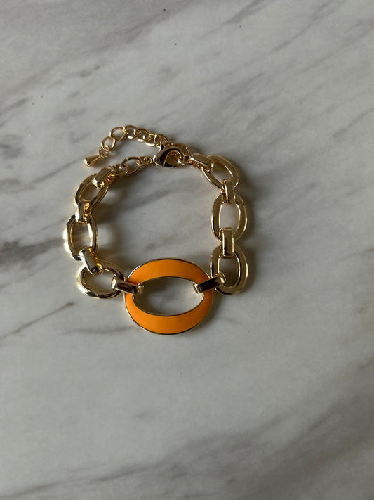 Gold plate bracelet with orange design