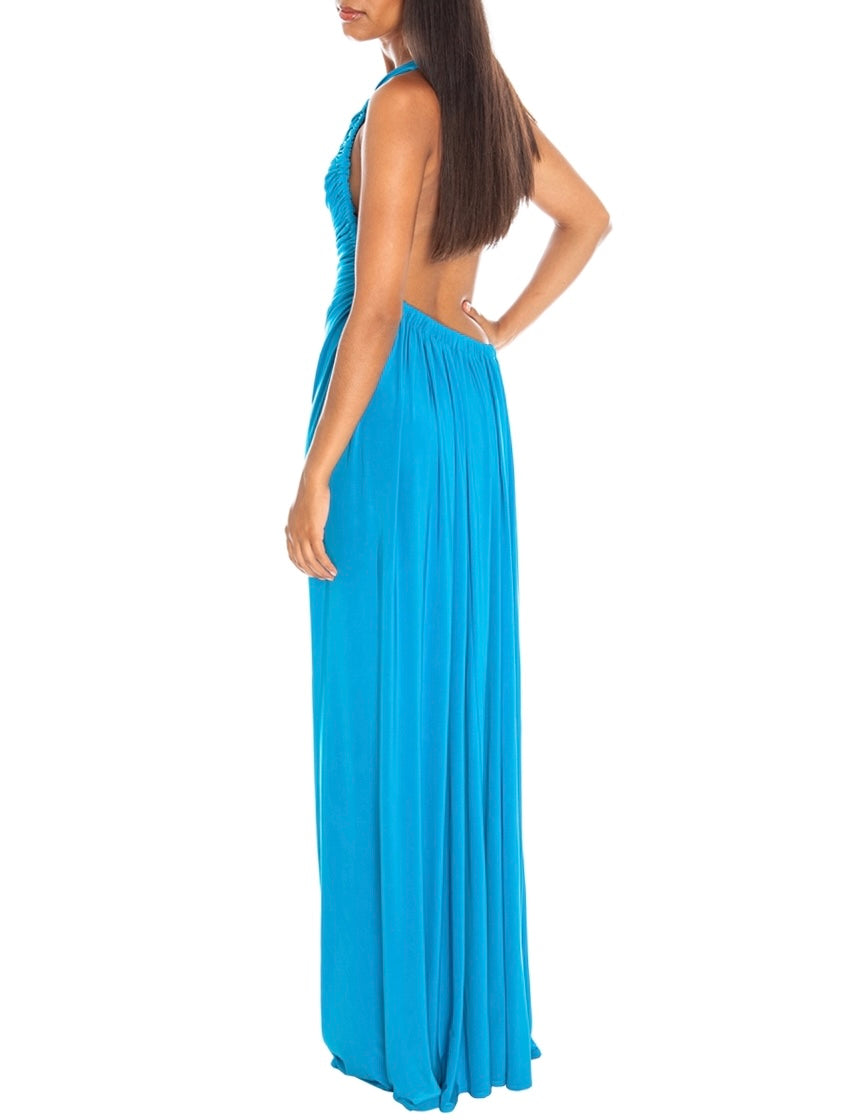 Shoulder Cut Out Ruched Maxi Dress