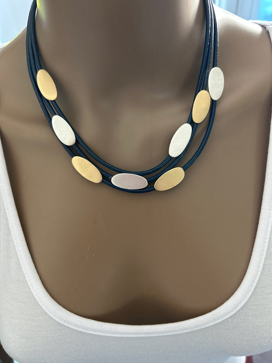 Blue gold and silver fashion necklace