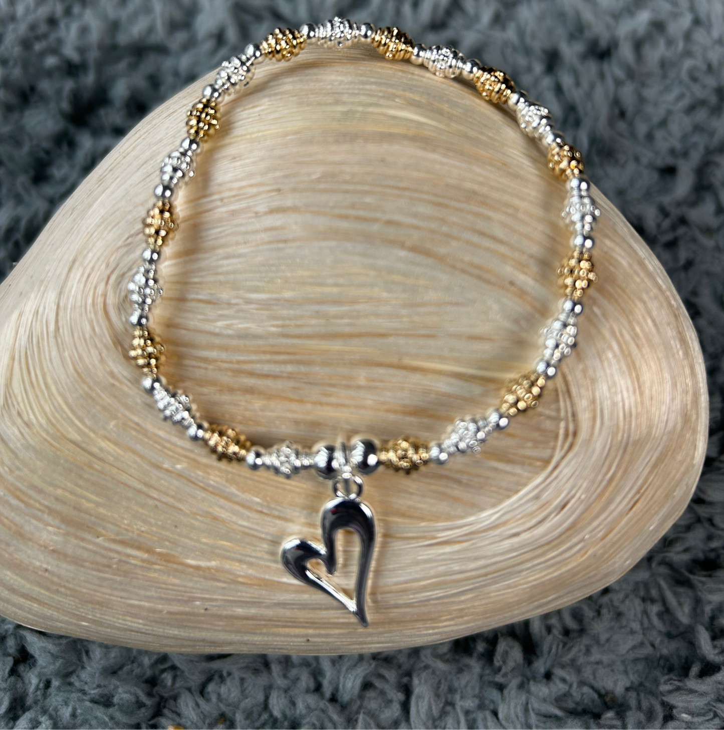 Two Tone Beaded Heart Charm