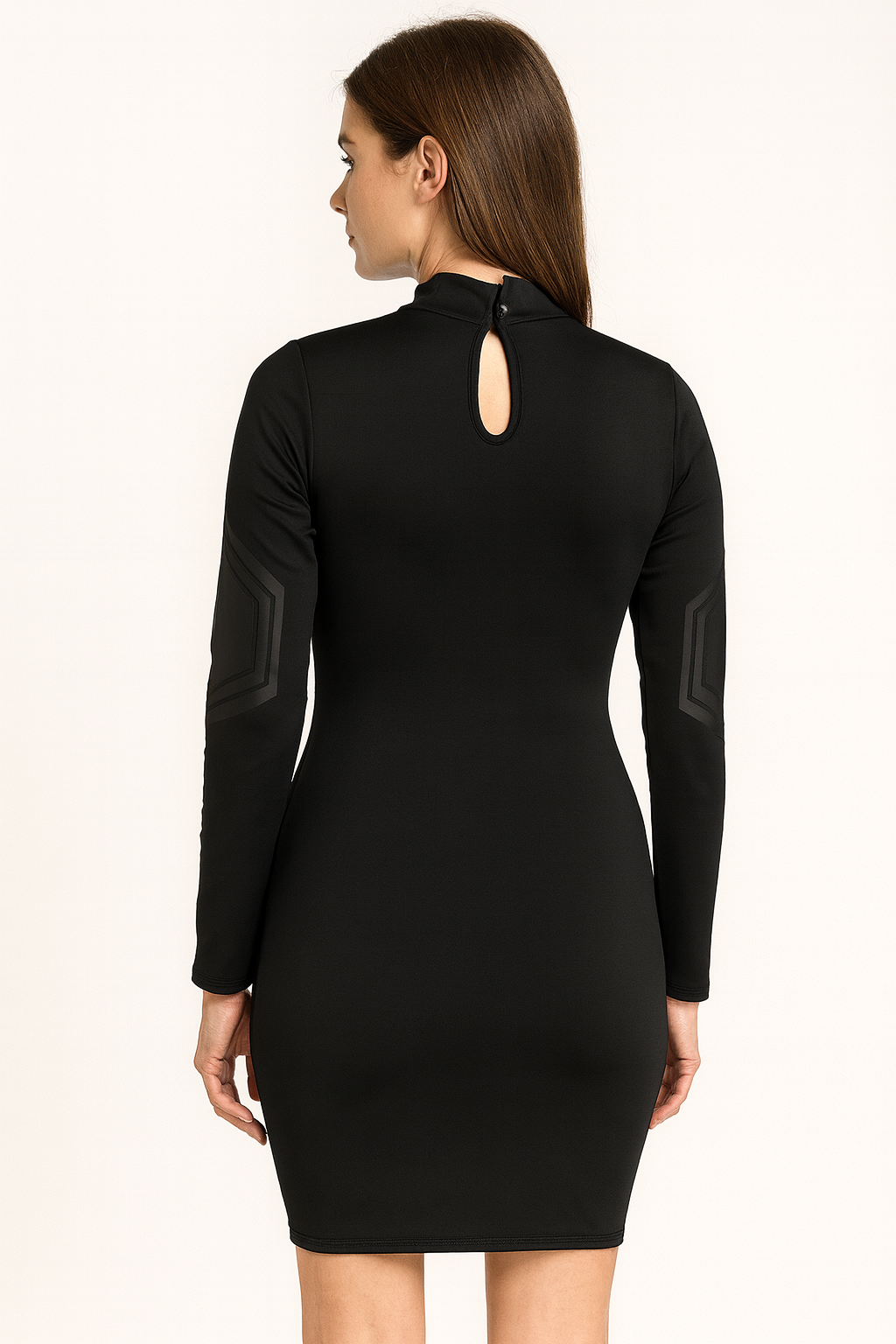 black long-sleeve bodycon dress.