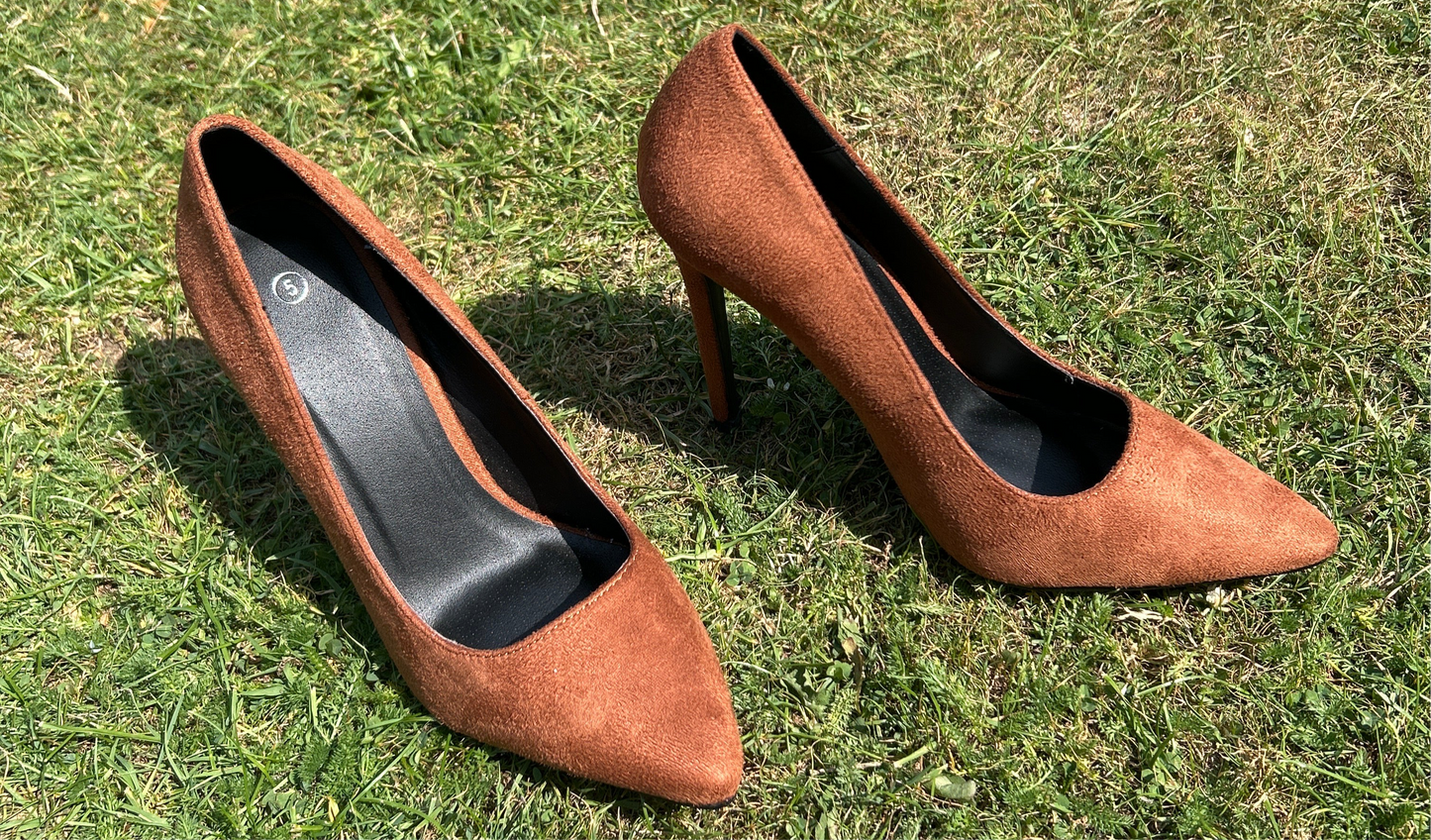 Chic rust-brown suede stiletto heels