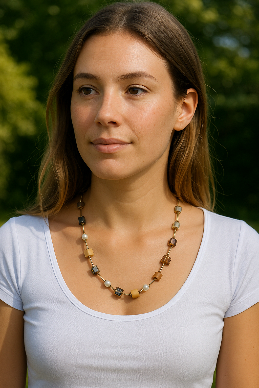 elegant necklace mix of cube shaped and round beads