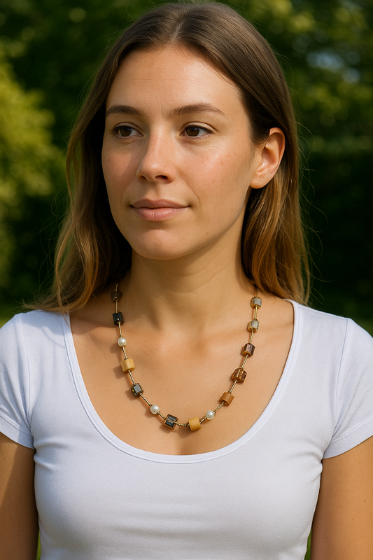 elegant necklace mix of cube shaped and round beads
