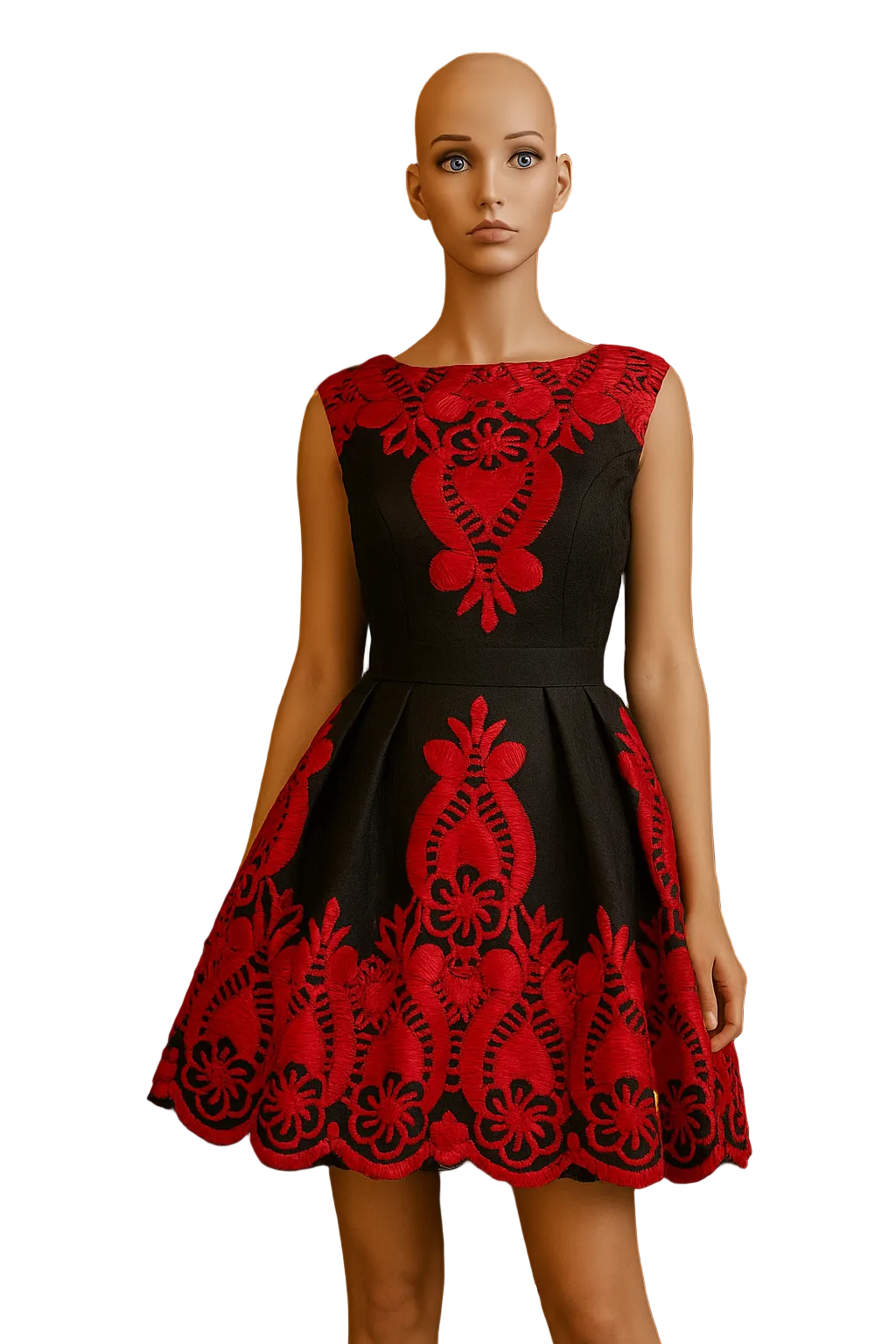 Black & Red Embroidered Festive Dress