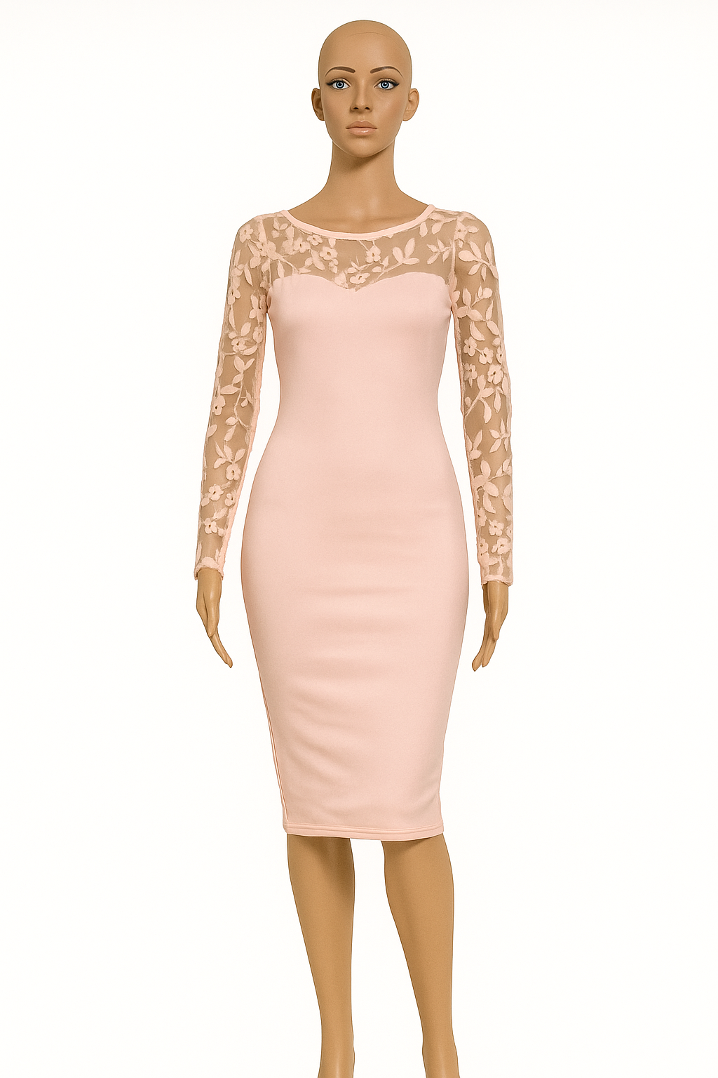 Blush Pink Lace Sleeve Bodycon Dress
