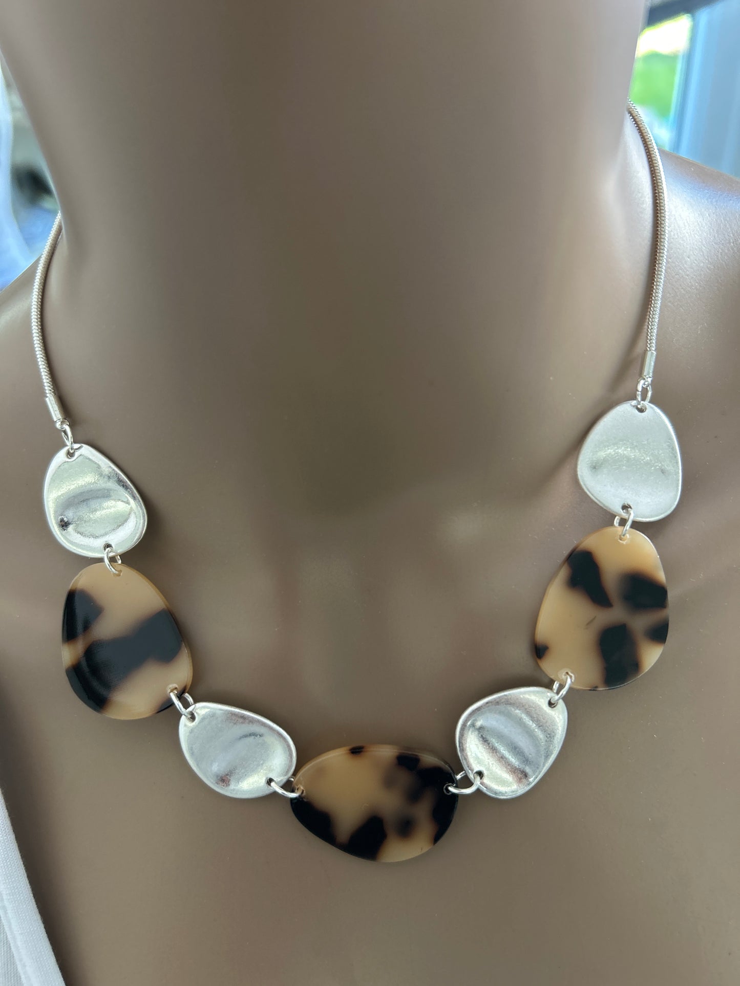 Silver and leopard print necklace