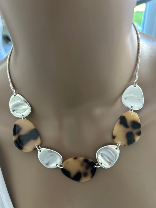 Silver and leopard print necklace