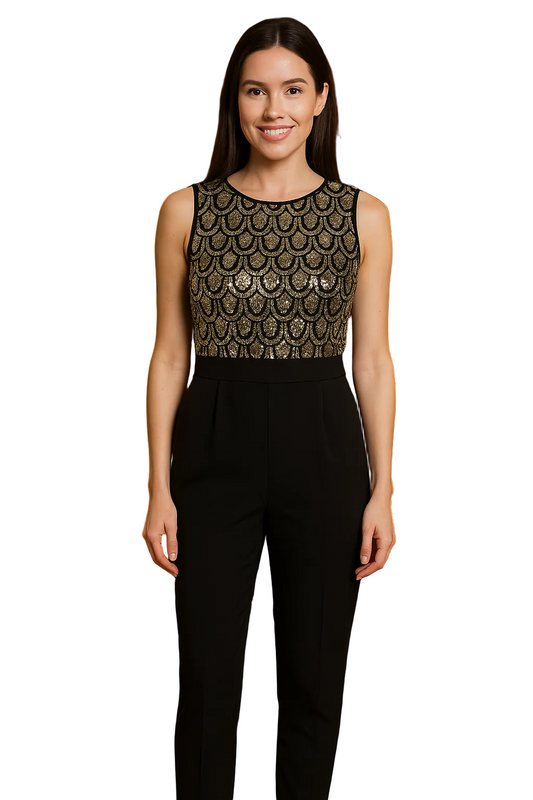 Stunning Black & Gold Sequin Jumpsuit – Christmas Party Ready! ✨