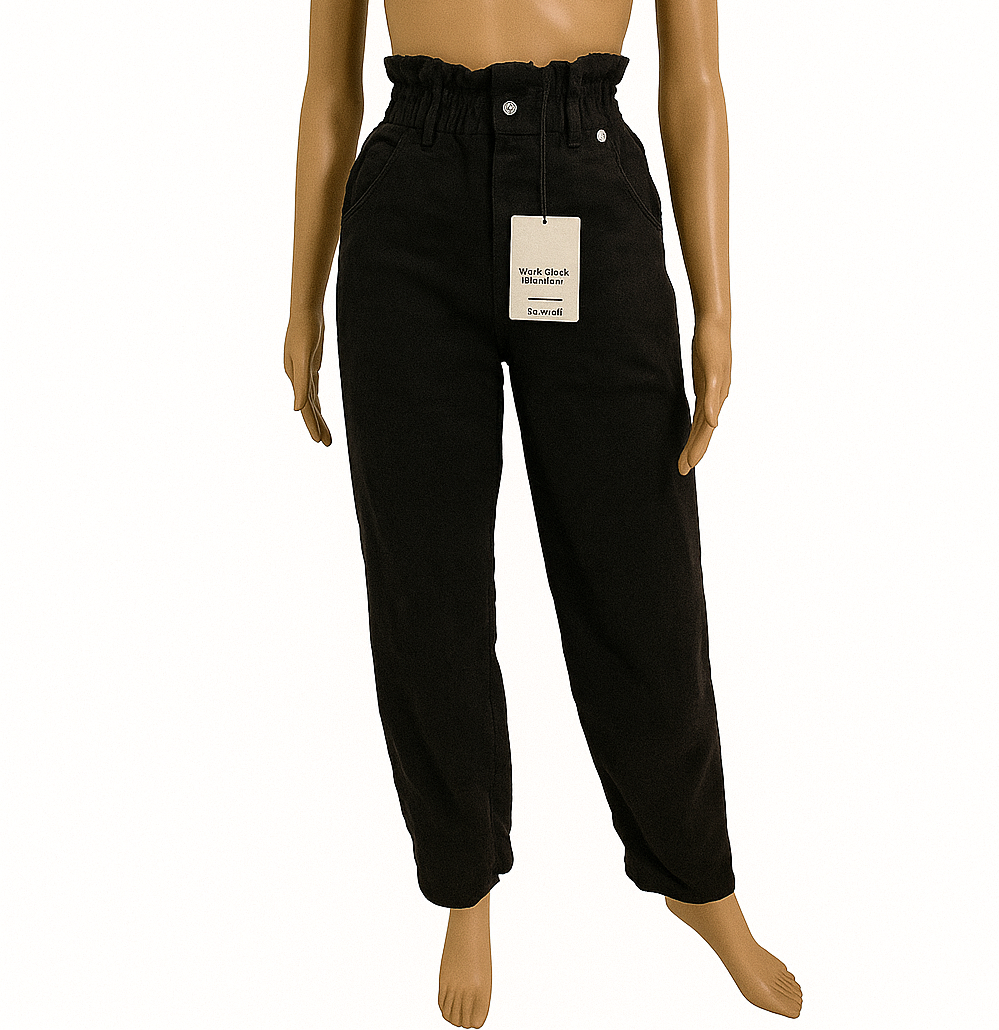 High-Waisted Paperbag Denim Trousers – Pull&Bear