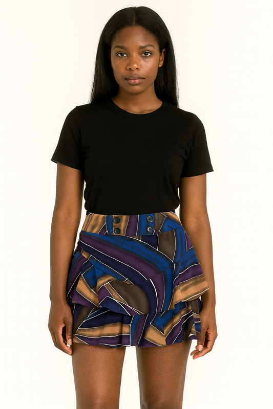 multicolour abstract stripe print skirt