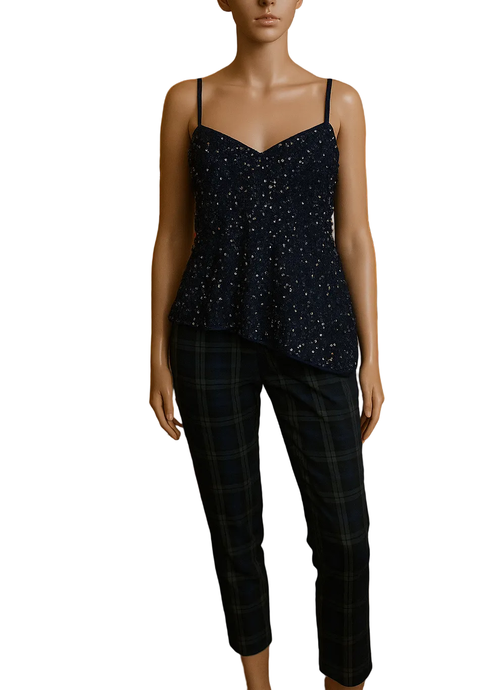 Navy Check Slim-Fit Trousers