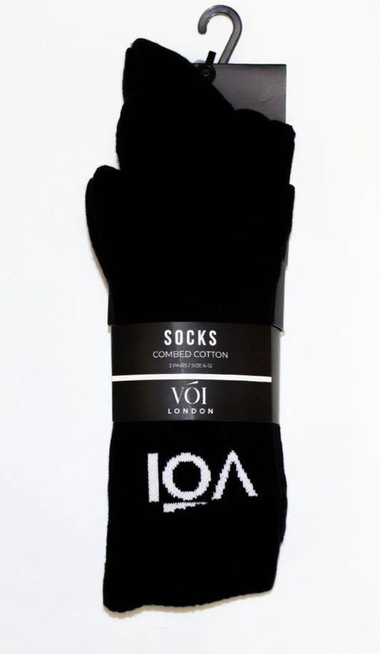 VOI London Men’s Black Combed Cotton Socks – 3 Pair Pack (Size 6–12)