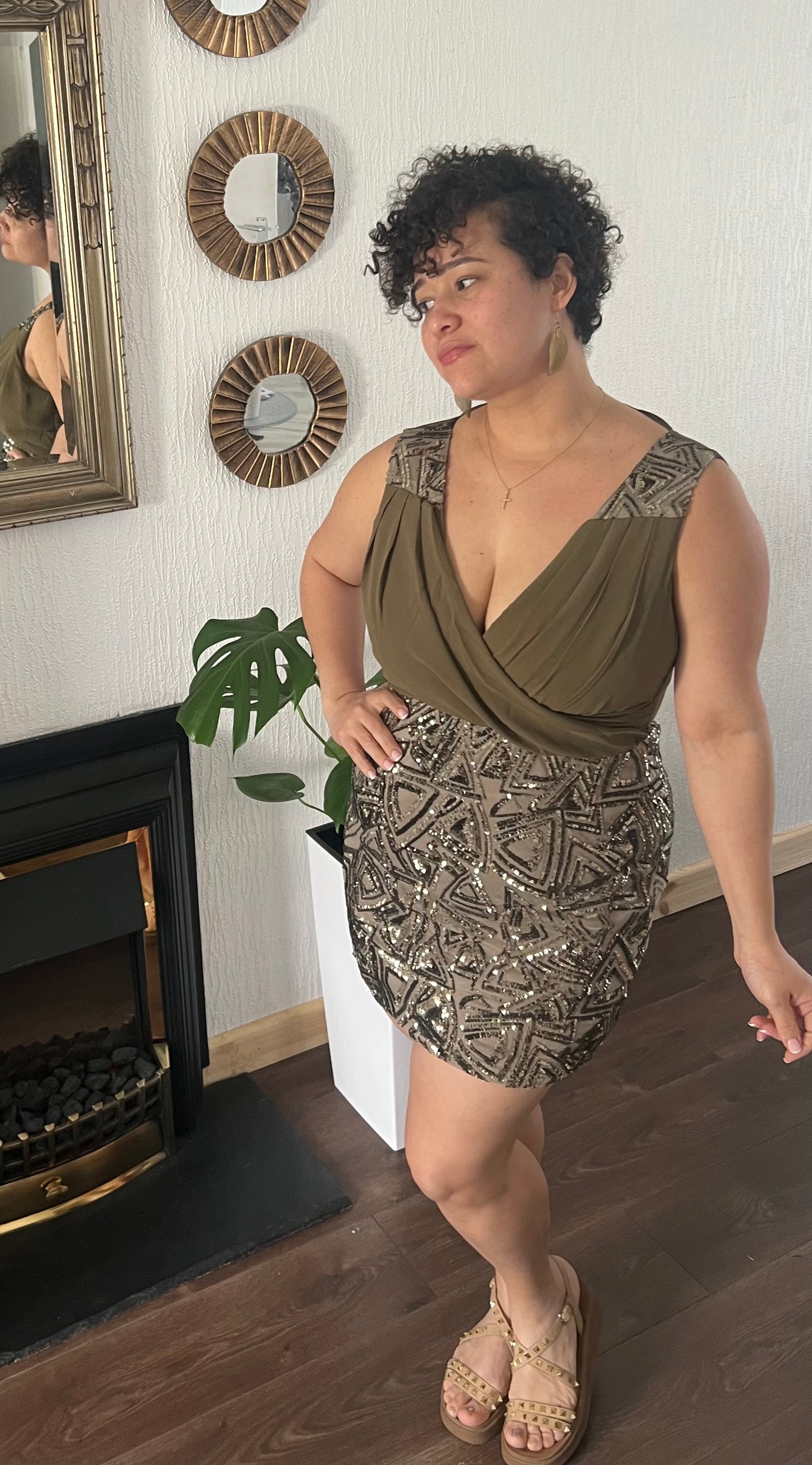 CROSSOVER BODY SEQUIN DRESS