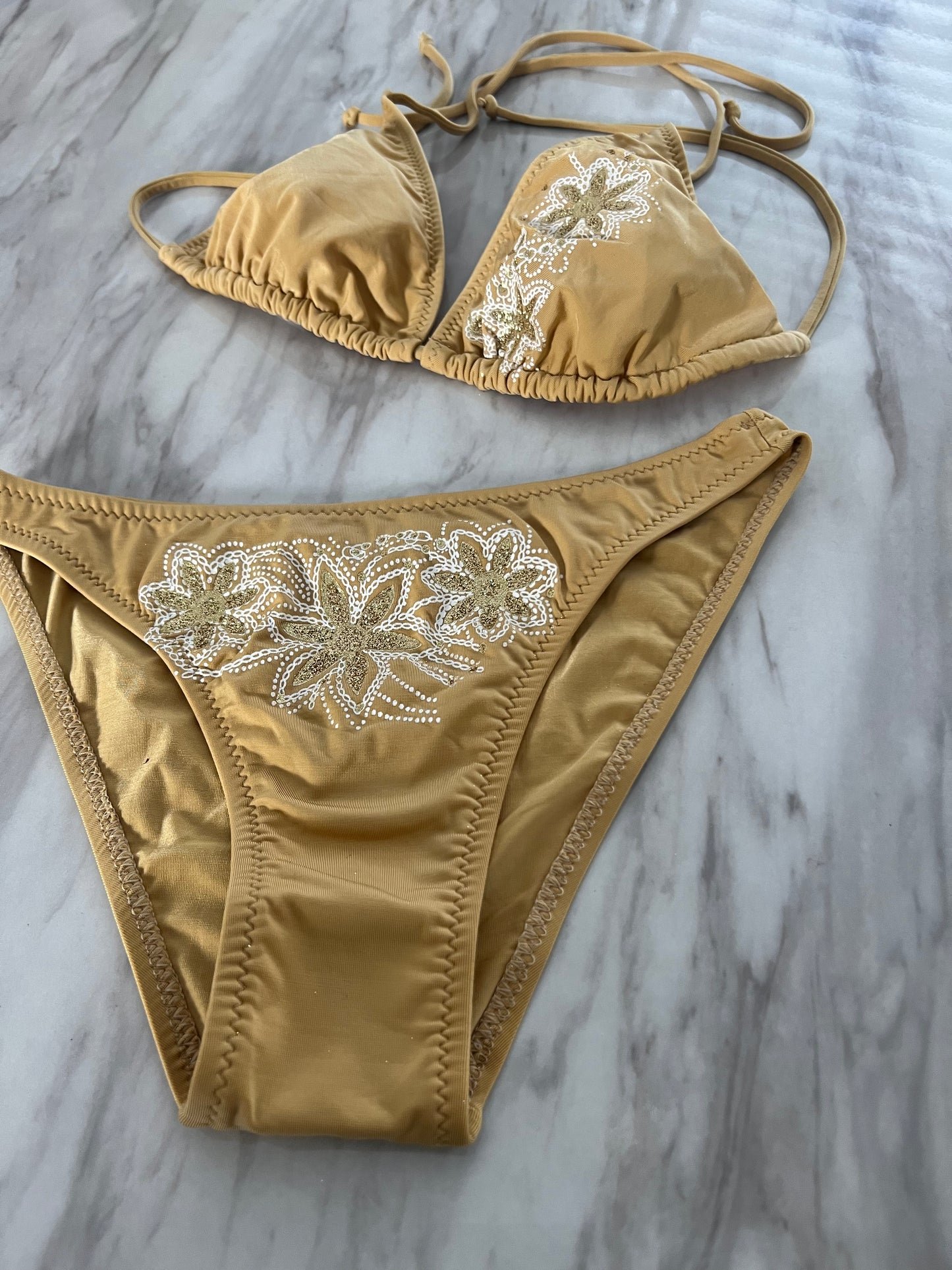 Gold Floral Print Bikini Swimsuit