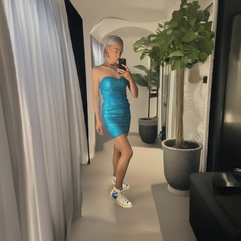 Bandeau Ruched Sequin Mini Dress