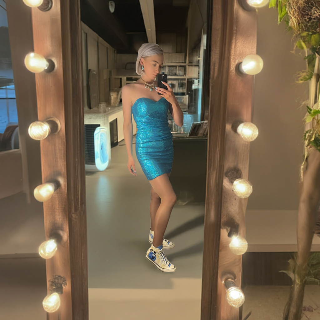 Bandeau Ruched Sequin Mini Dress