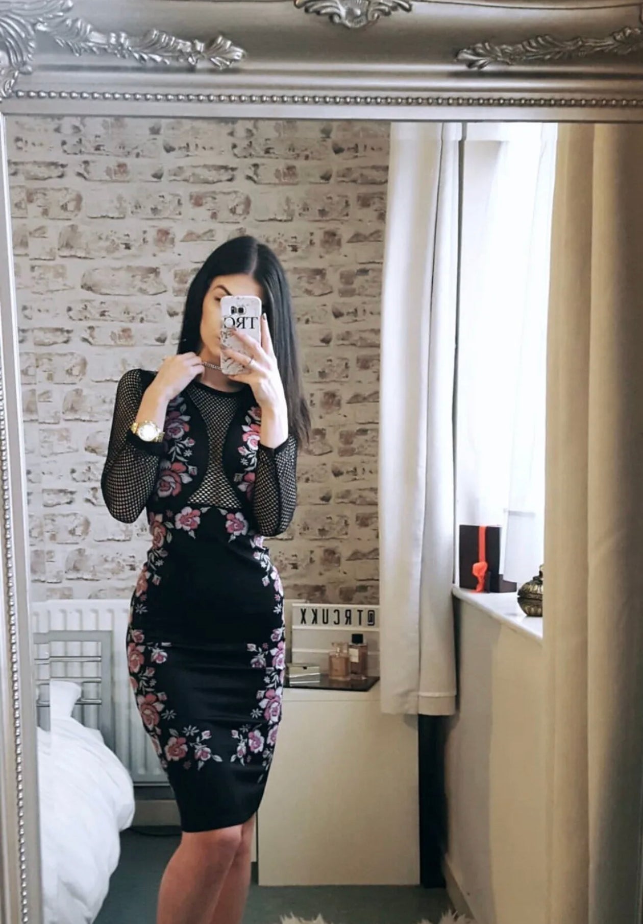 Floral Printed Mesh Midi Dress