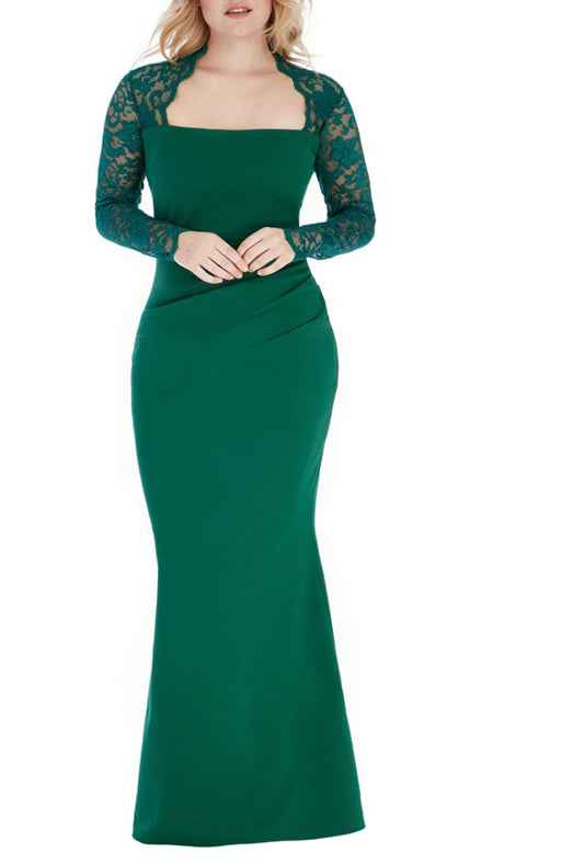PLUS SIZE SQUARE NECKLINE LONG SLEEVED MAXI DRESS