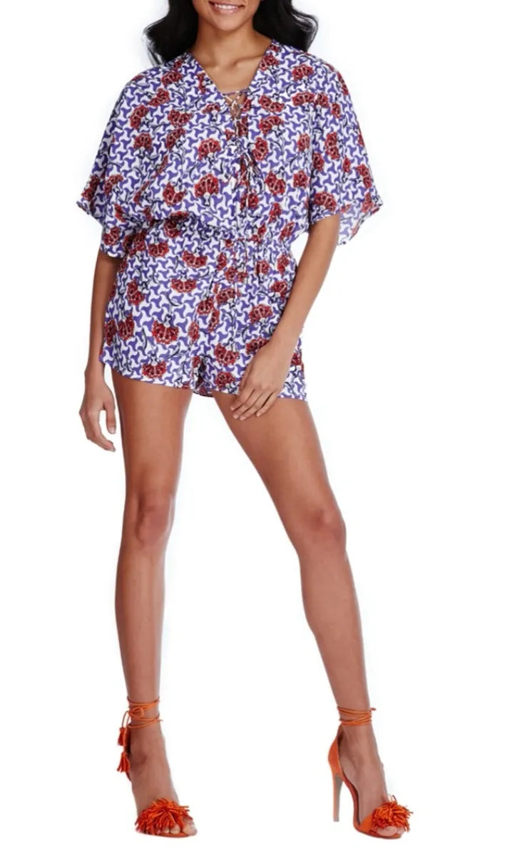 ORIENTAL PRINT LACE UP PLAYSUIT