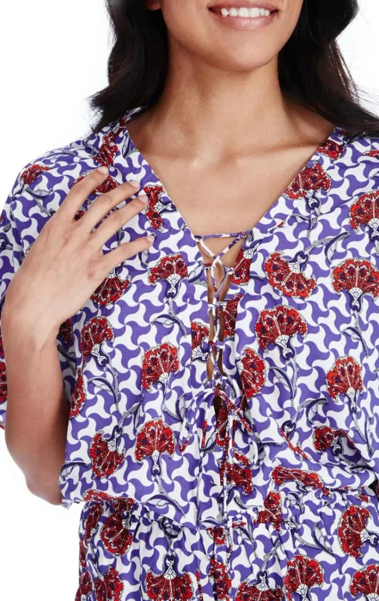 ORIENTAL PRINT LACE UP PLAYSUIT