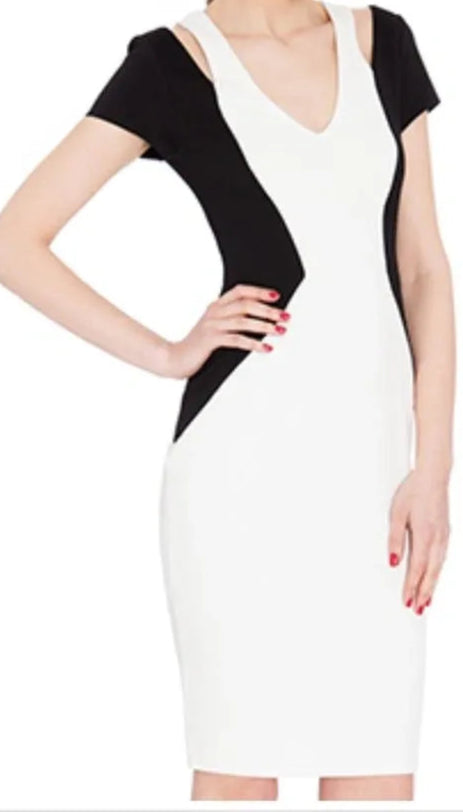 V-Neck Shoulder Cut Out Contrast Mini Dress