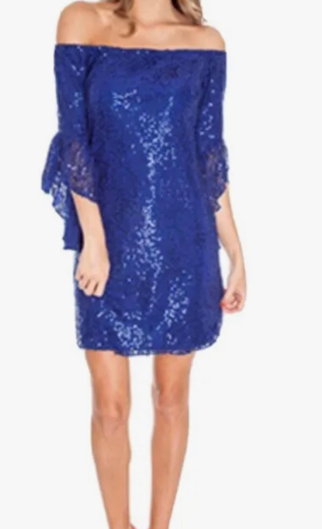 Off The Shoulder Frill Sleeve Sequin Dress