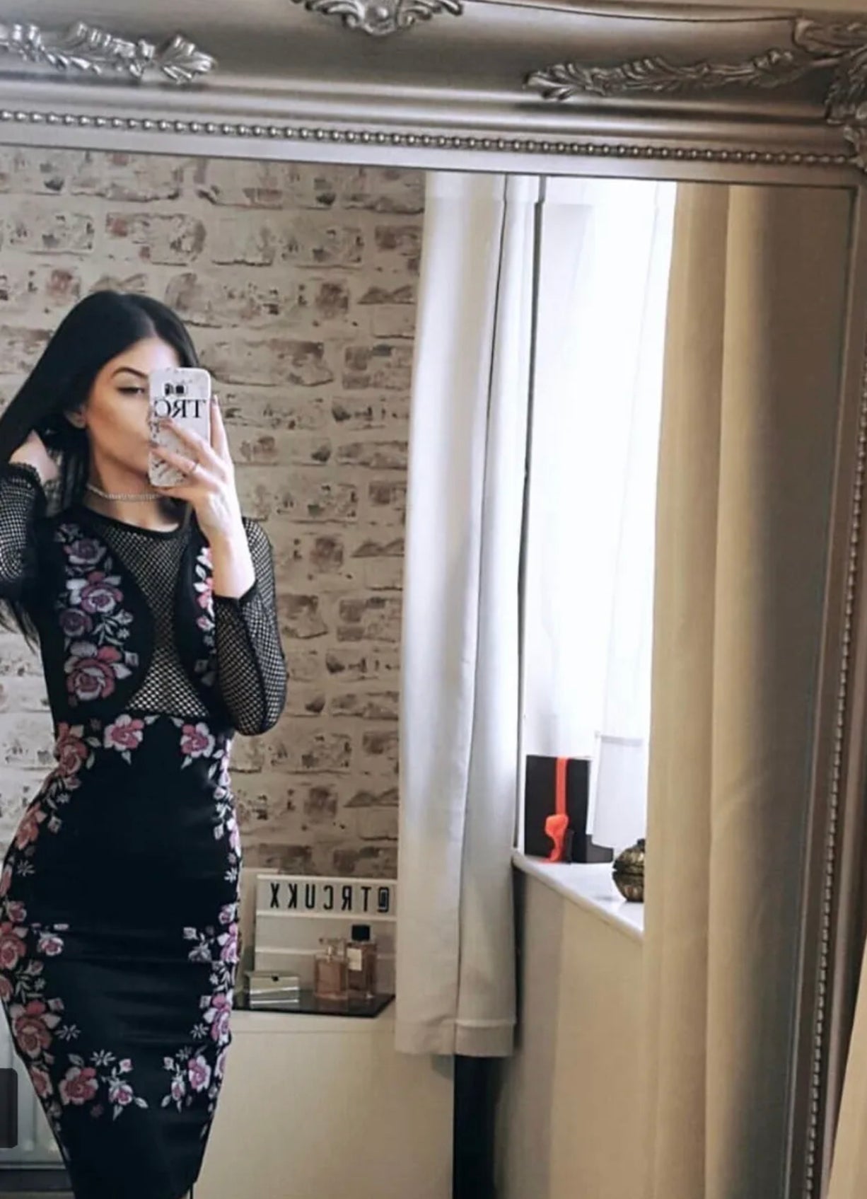 Floral Printed Mesh Midi Dress