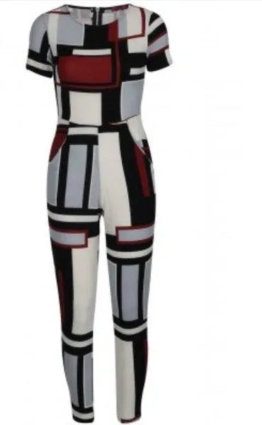 Geometric Knitted Crepe Print Jumpsuit