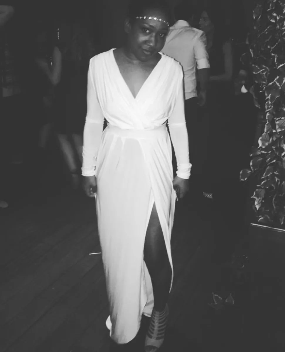 SLINKY CUTOUT DRAPED MAXI DRESS