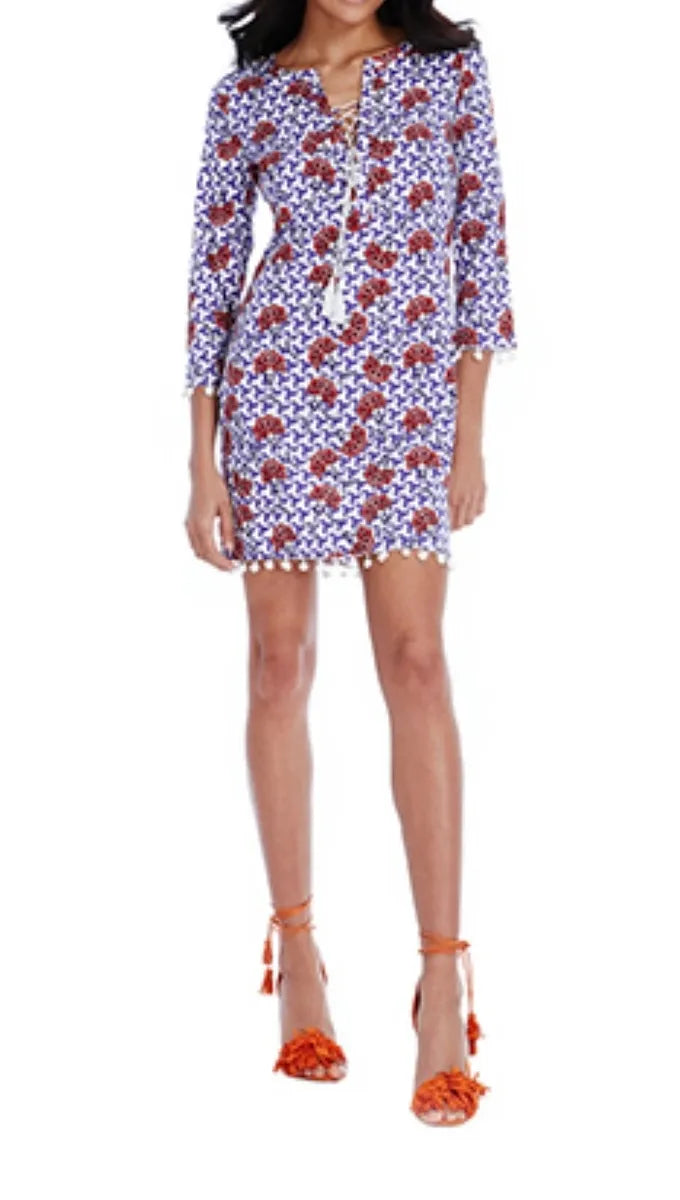 ORIENTAL PRINT LACE UP MINI DRESS