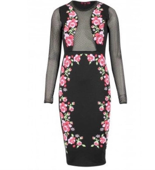 Floral Printed Mesh Midi Dress