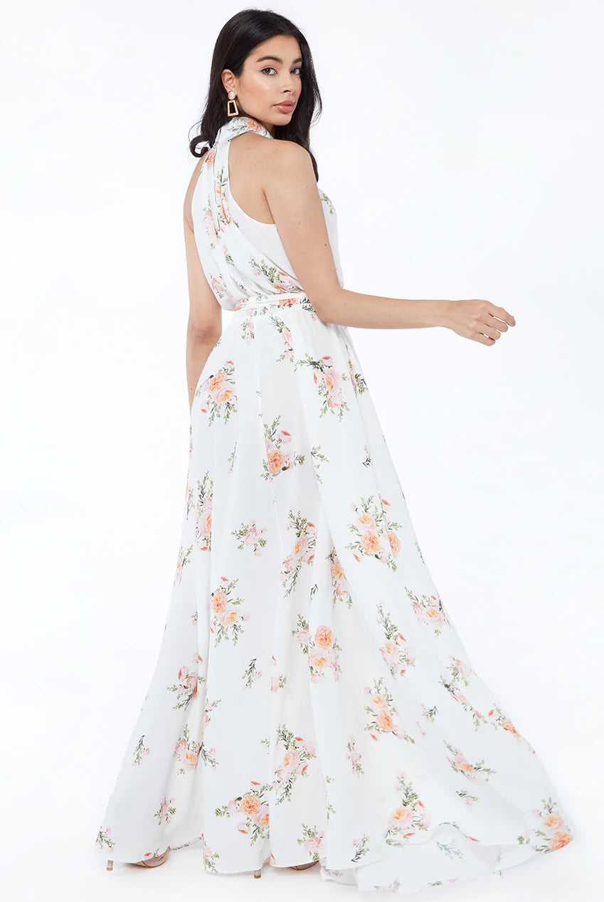 BEAUTIFUL HIGH COLLAR HALTER PRINTED DRESS