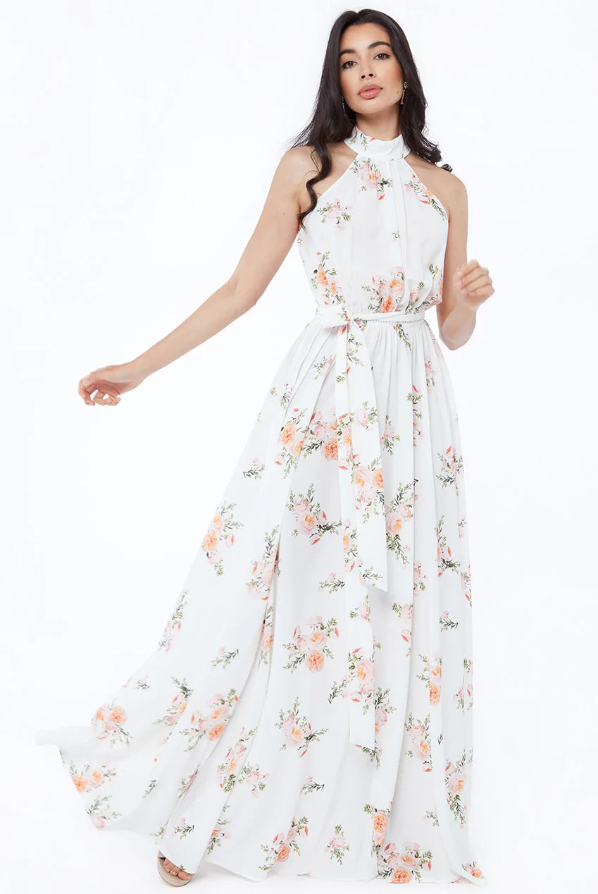 BEAUTIFUL HIGH COLLAR HALTER PRINTED DRESS