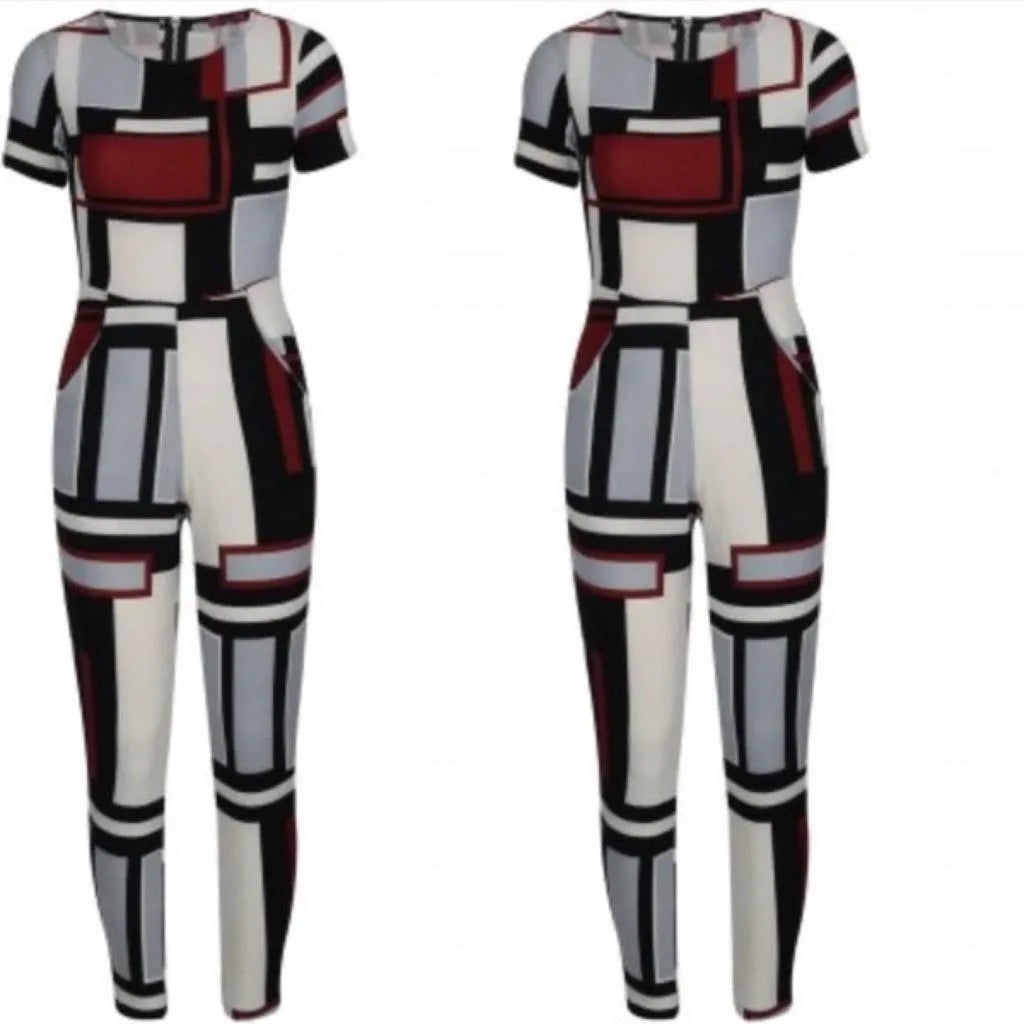 Geometric Knitted Crepe Print Jumpsuit