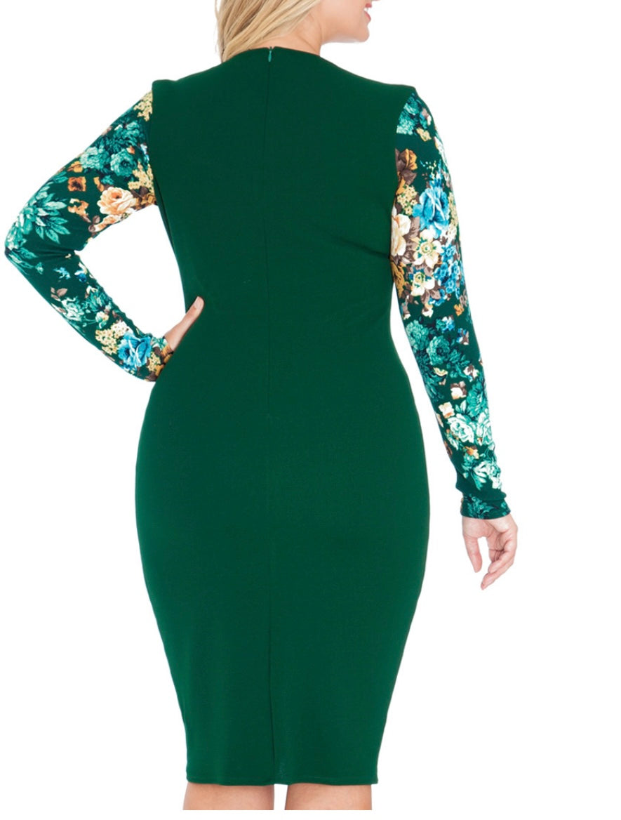 PLUS SIZE FLORAL PRINT PANELLED DRESS