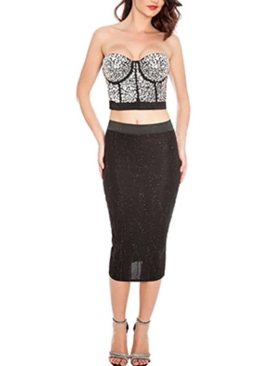 BLACK TEXTURED PENCIL SKIRT