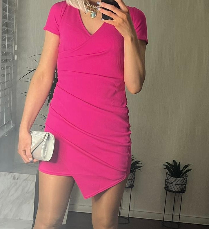 Hot Pink Short Sleeves Bodycon Dress