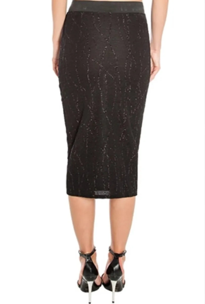 BLACK TEXTURED PENCIL SKIRT