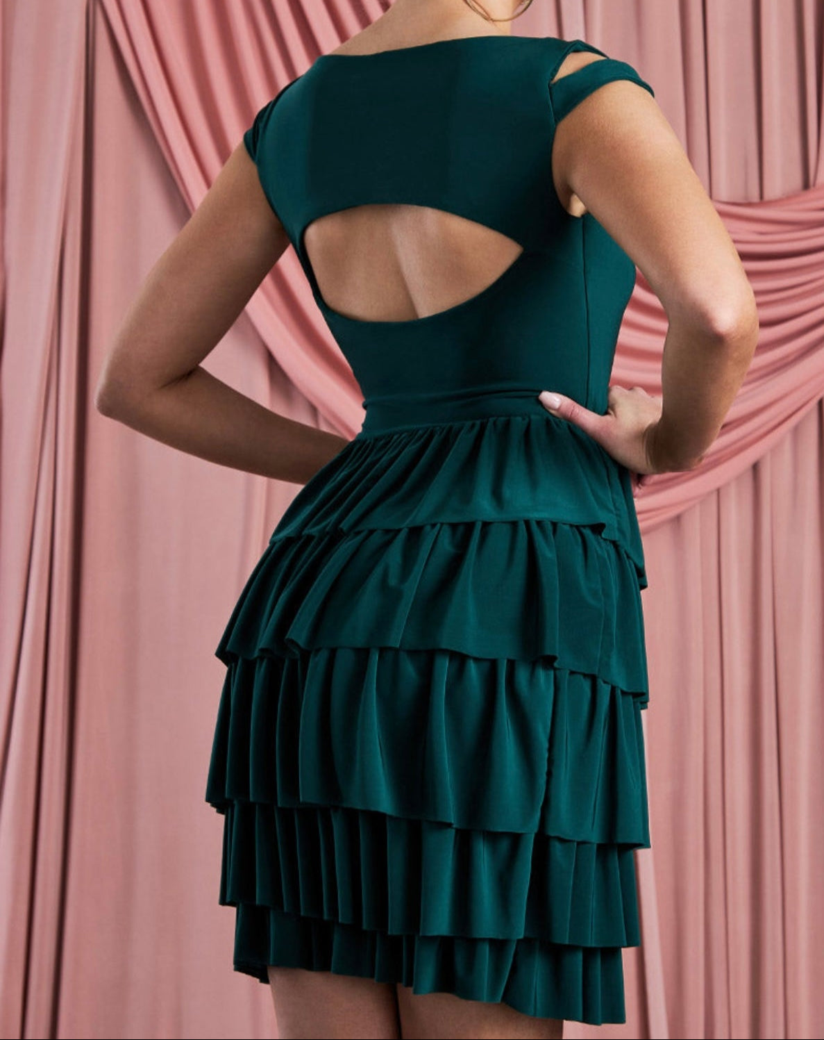 CUTOUT OPEN BACK FRILLED MINI DRESS