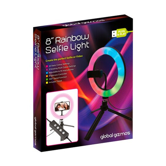 Global Gizmos 8” Rainbow Selfie Light Including Tripod Plug & Play