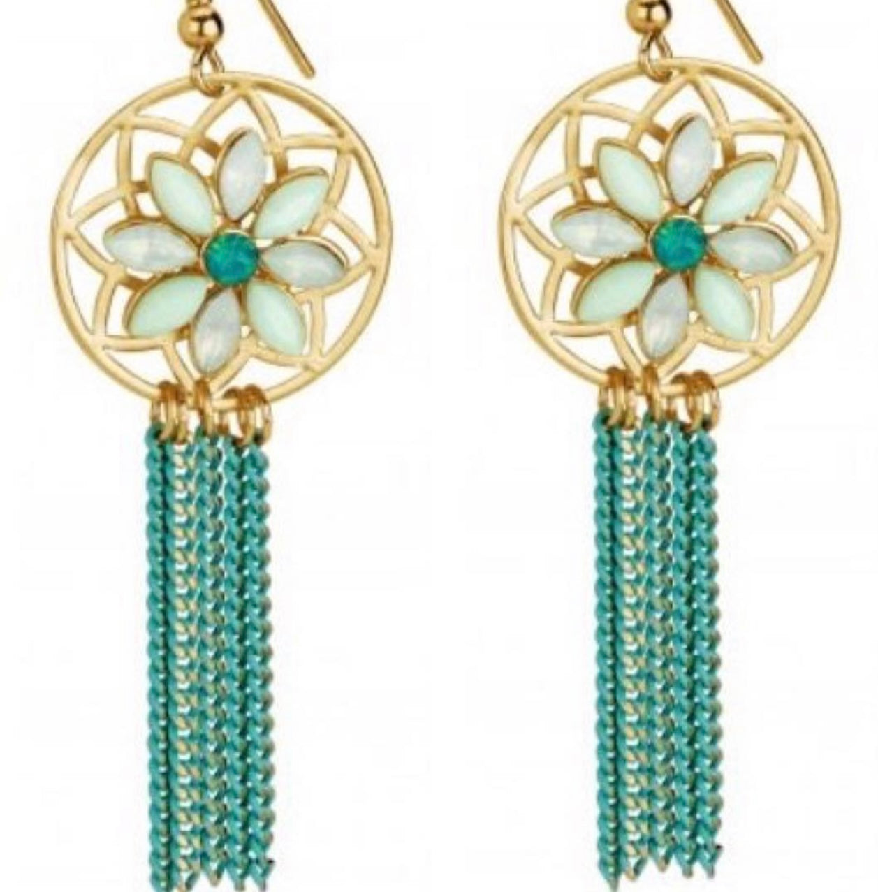 STUNNING ANTIQUE GOLD PLATED AQUAMARINE DETAILED EARRINGS