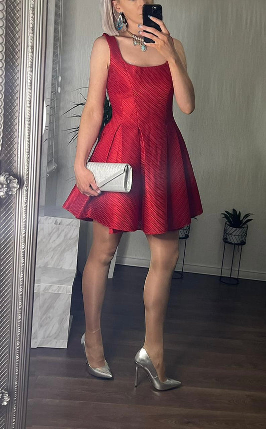 Beautiful Red Waffle Texture Skater Dress