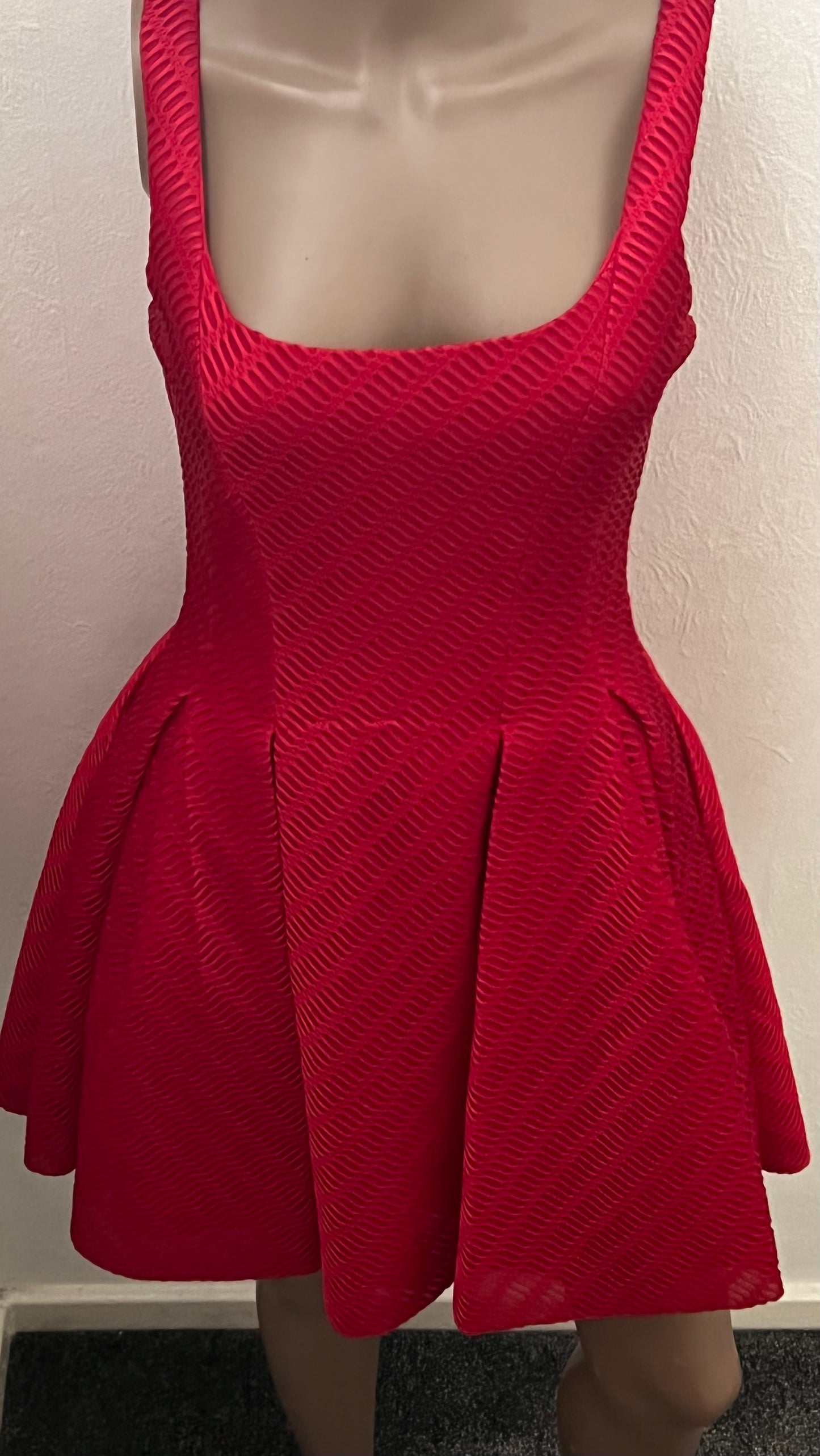 Beautiful Red Waffle Texture Skater Dress